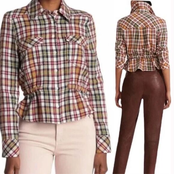 Veronica Beard Shania Button Down Top Red Multi Size 2 - Picture 1 of 6